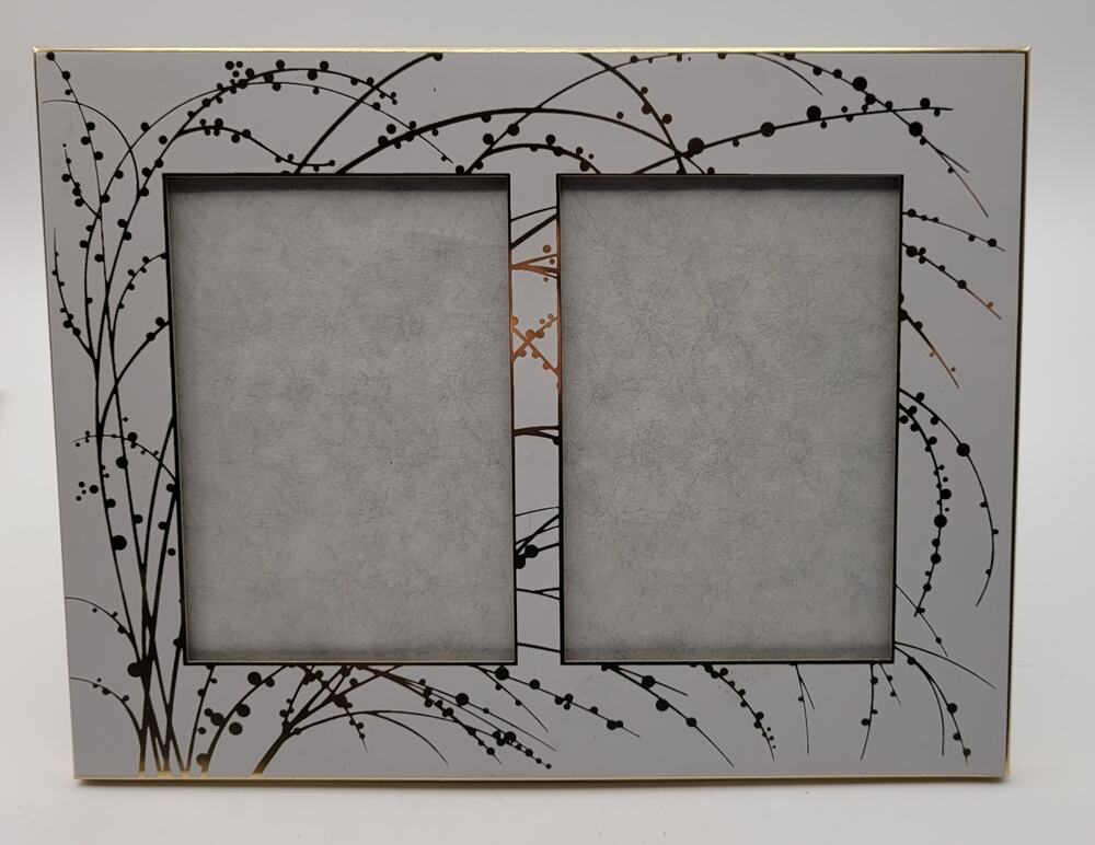 MCM white and gold double picture frame